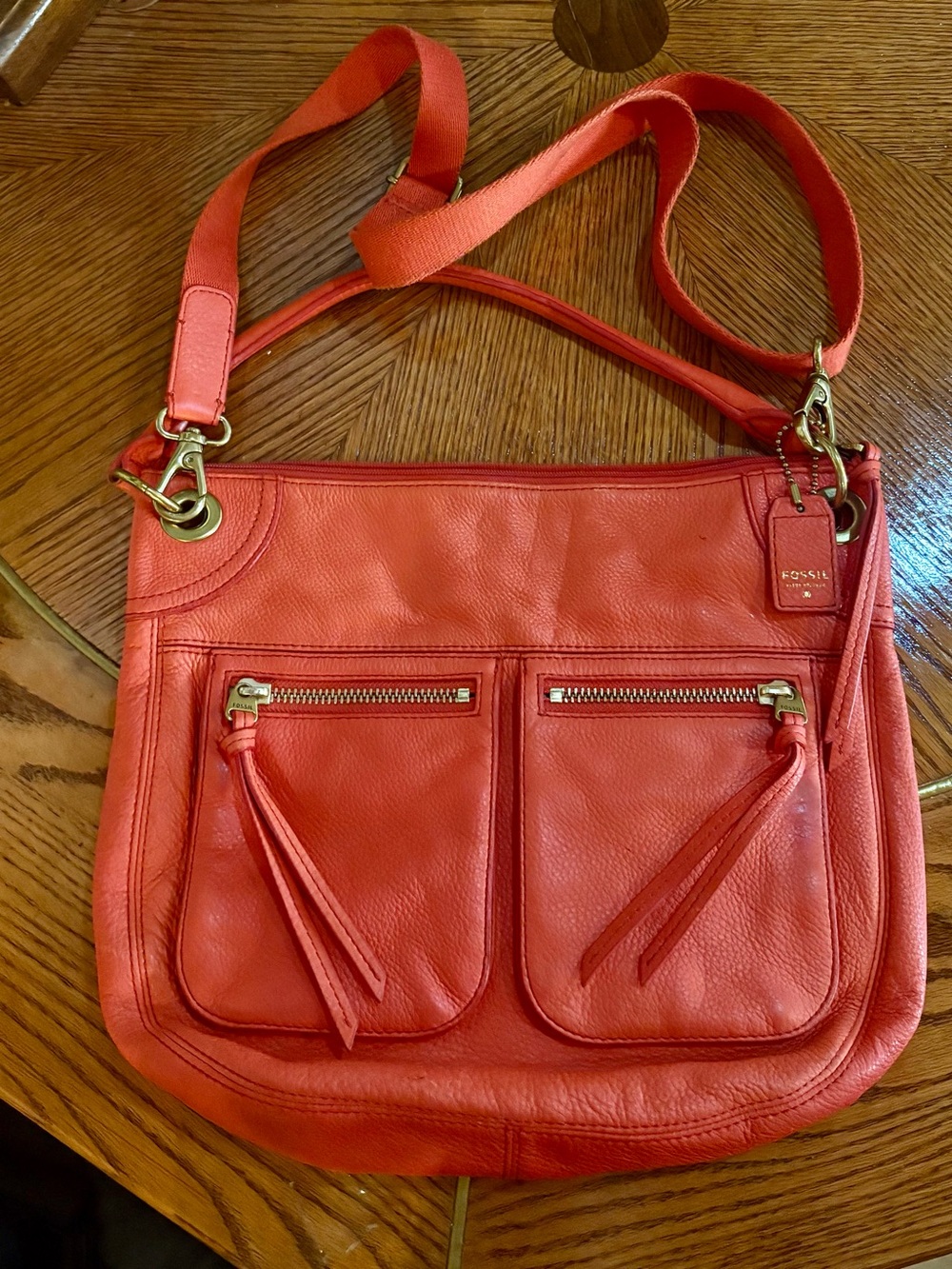 Fossil Karli Large Tangerine Leather  Convertible Hobo